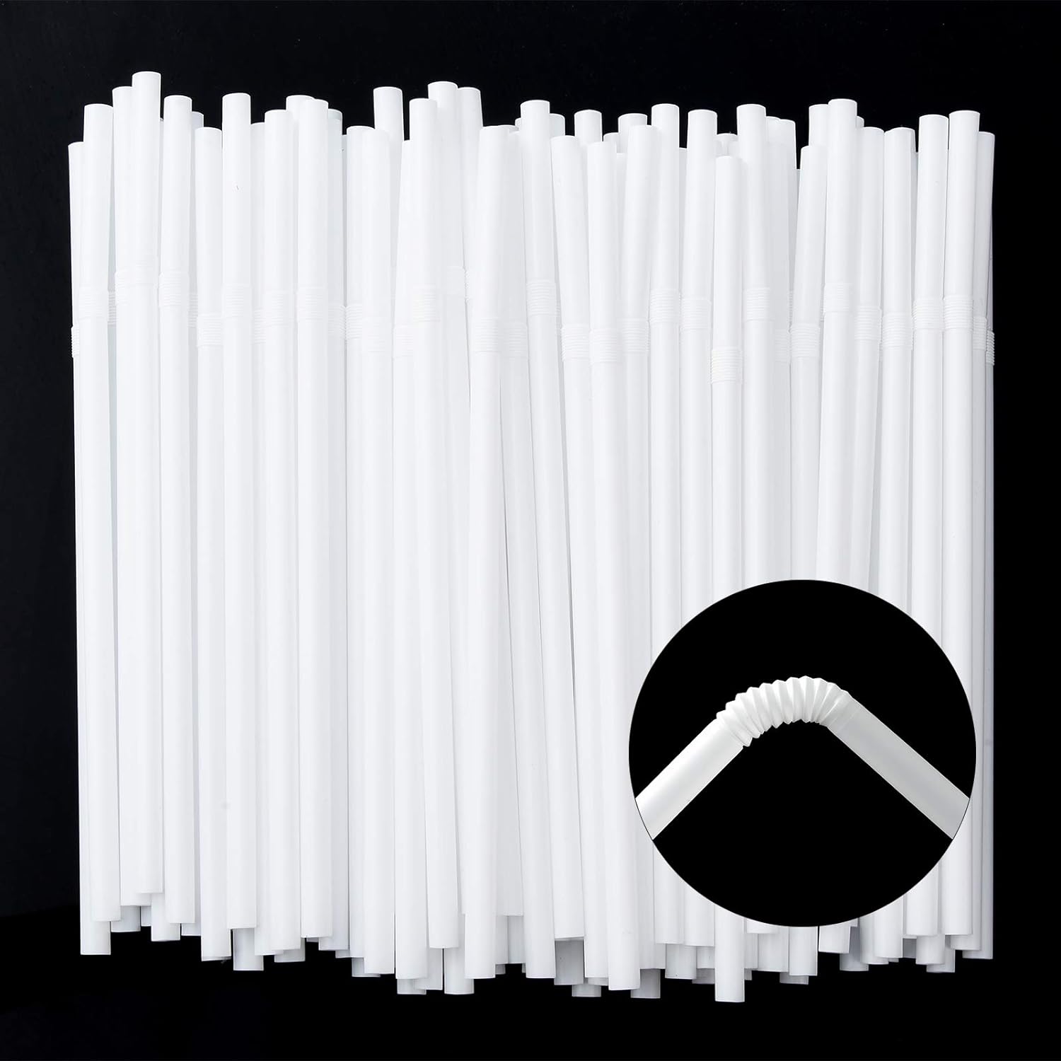 ALINK 500-Pack White Flexible Plastic Drinking Straws, Solid White Disposable Bendy Straws, 7.75 inch Long