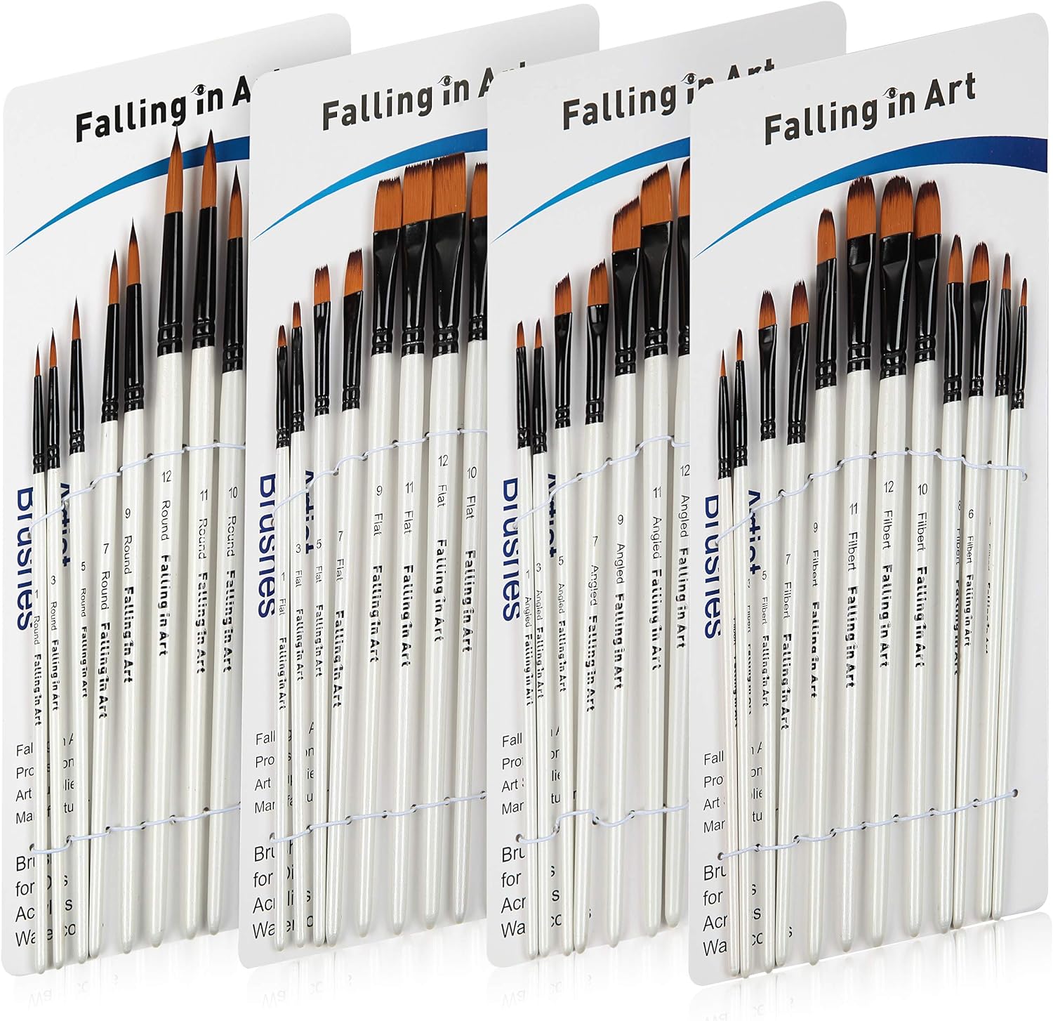 Falling in Art Nylon Painting Brushes Sets, 48 PCS Artist Paintbrushes for Watercolor, Acrylic, Craft, Oil, Gouache, Face Body Painting