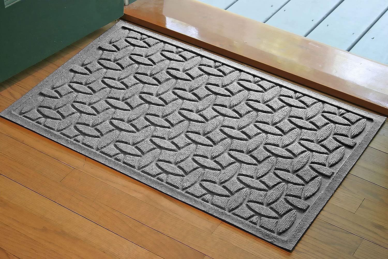 Bungalow Flooring Waterhog Door Mat, 2' x 3' Made in USA, Durable and Decorative Floor Covering, Skid Resistant, Indoor/Outdoor, Water-Trapping, Ellipse Collection, Medium Grey