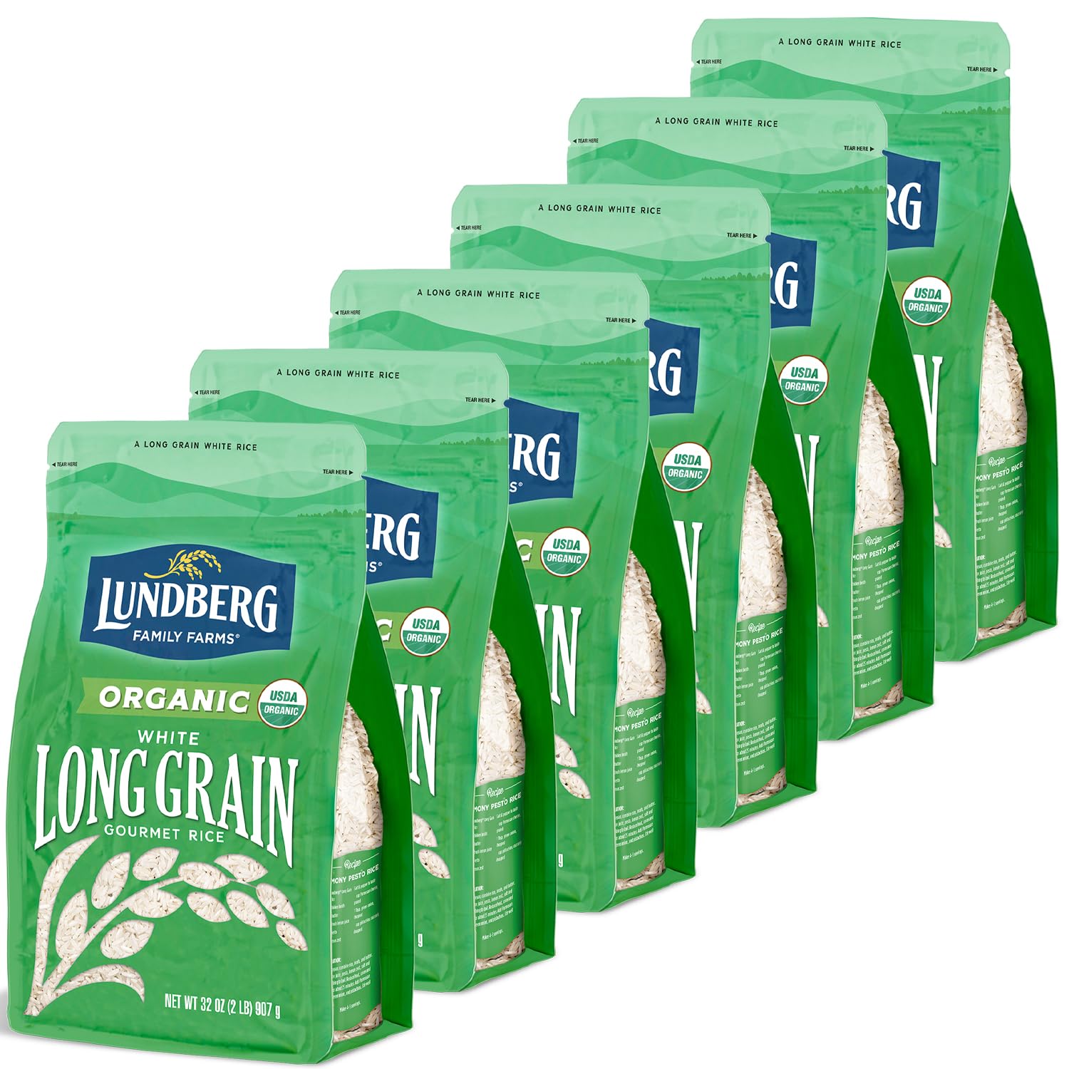 Lundberg White Rice, Organic Long Grain Rice - Non-Sticky, Fluffy Rice, Vegan Food, Healthy Meals, Gluten-Free Rice Grown in California, 32 Oz (Pack of 6)