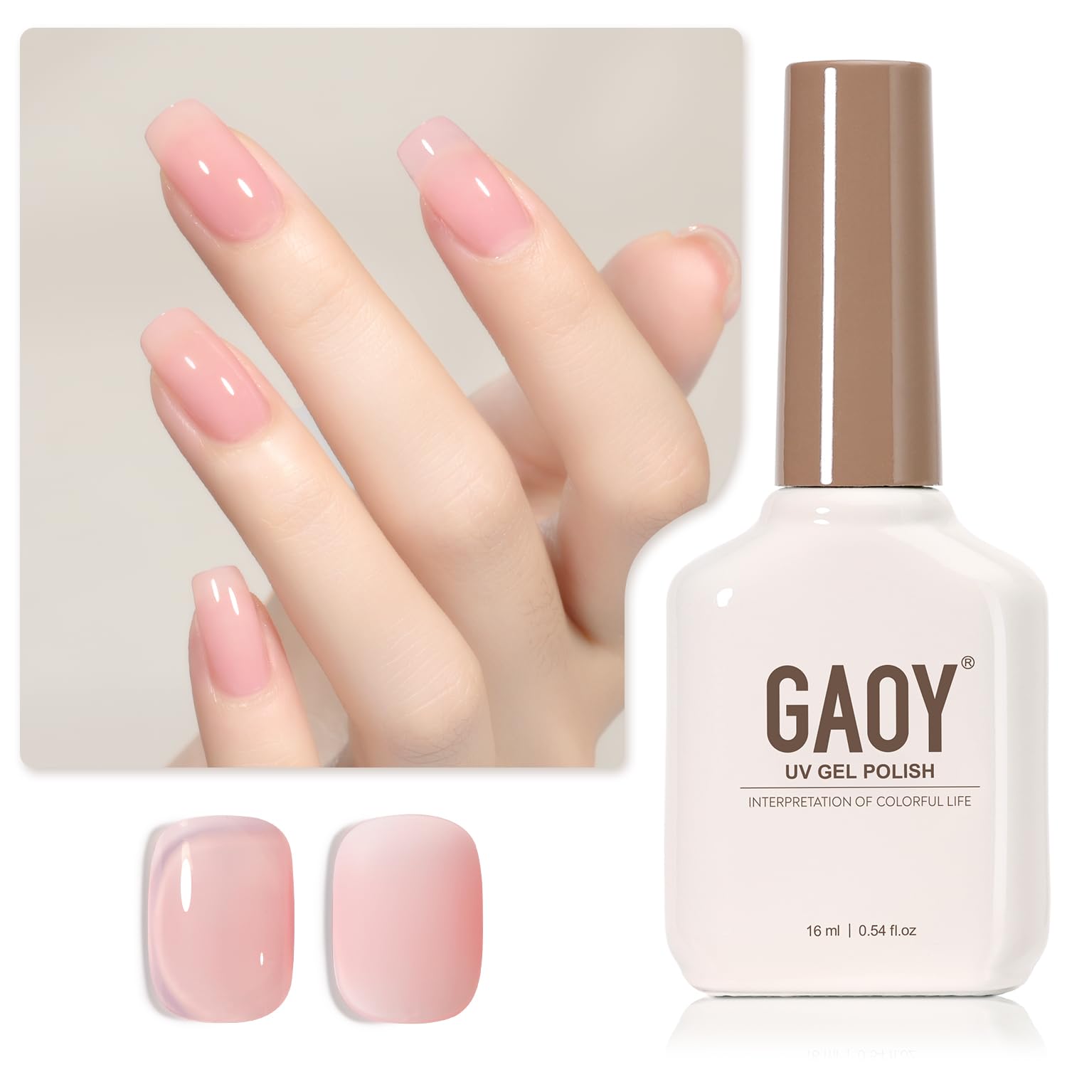 GAOY Sheer Pink Nude Gel Nail Polish, 16ml Jelly Neutral Peach Translucent Color 1355 UV Light Cure Gel Polish for Nail Art DIY Manicure and Pedicure at Home