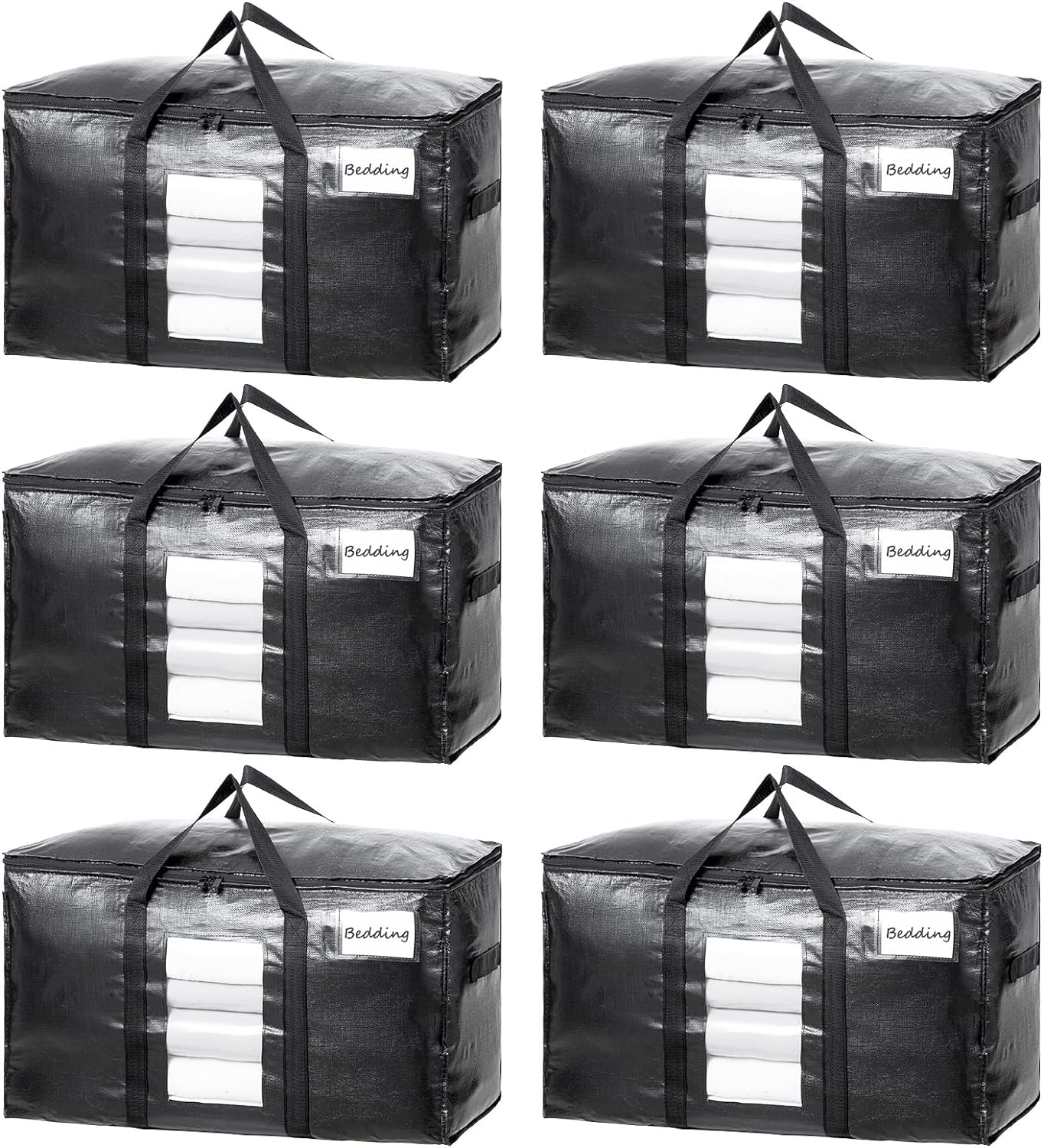 TAILI Extra Large Moving Bags, 6 Pack Black Heavy Duty Totes For Storage, Wrap Around Handles, Storage Bags for Space Saving Moving Storage, Alternative to Moving Boxes