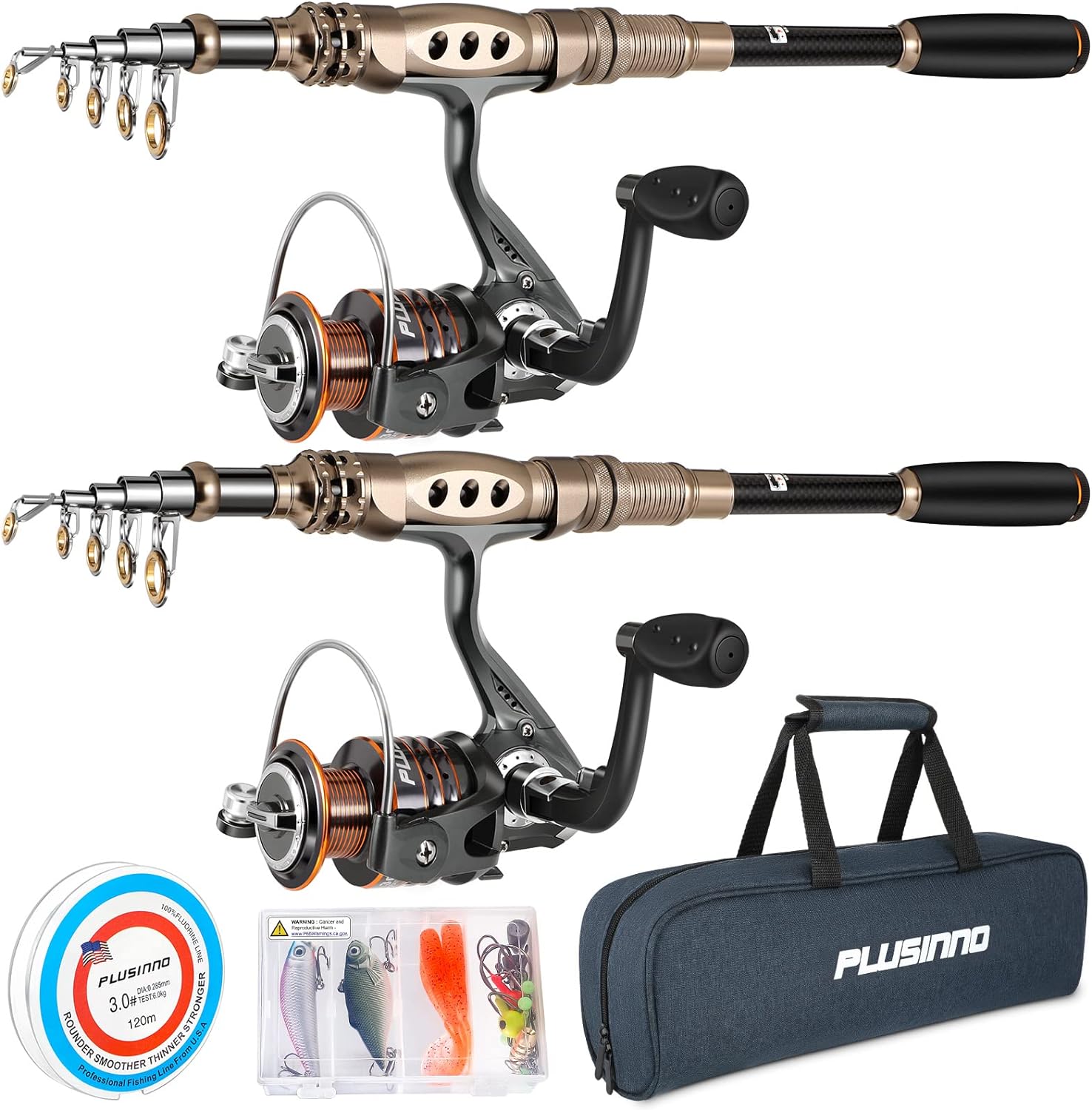 PLUSINNO Fishing Rod and Reel Combos Carbon Fiber Telescopic Fishing Pole with Reel Combo Sea Saltwater Freshwater Kit Fishing Rod Kit