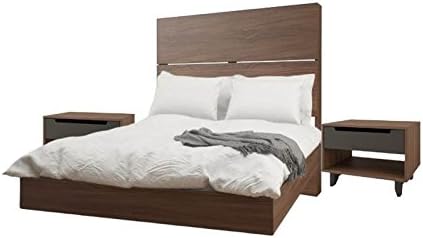 4 Piece Modern Bedroom Set with Queen Size Bed, Headboard, and (Set of 2) Night Stands in Walnut