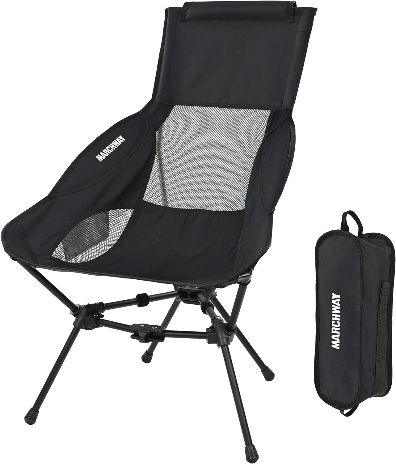 MARCHWAY Lightweight Folding High Back Camping Chair with Head Support, Stable Portable Compact for Outdoor Camp, Travel, Beach, Picnic, Festival, Hiking, Backpacking (Black)