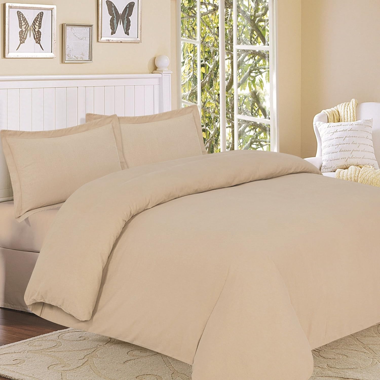 Tribeca Living 170-GSM Flannel Solid Duvet Cover Set, Queen, Cashmere