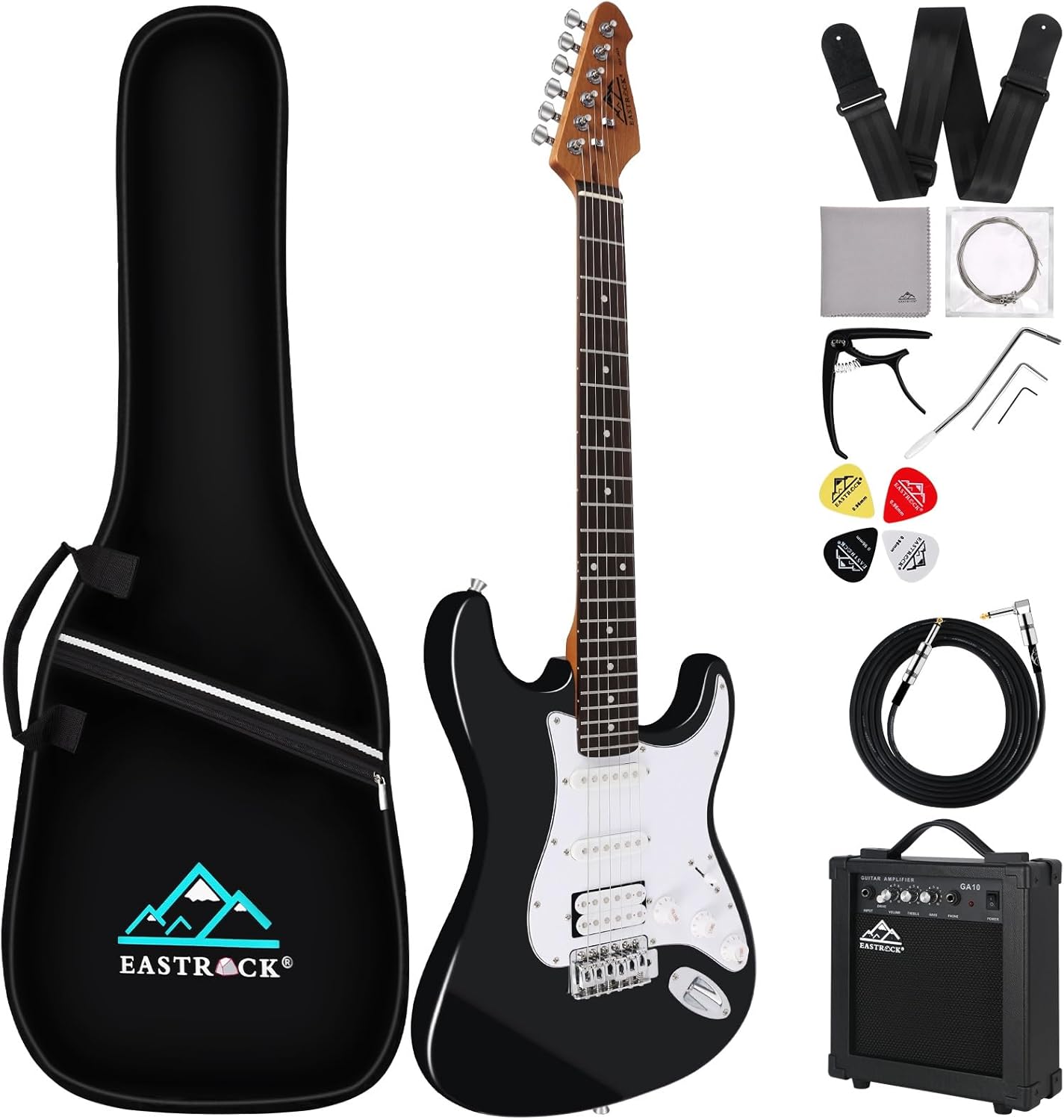 EASTROCK Electric Guitar 39 inch Full Beginner Starter kit Full Size with 10w Amp, Package All Accessories, Strings, Picks, Tremolo Bar, Strap, and Case Bag (39 Right Handed, Black)