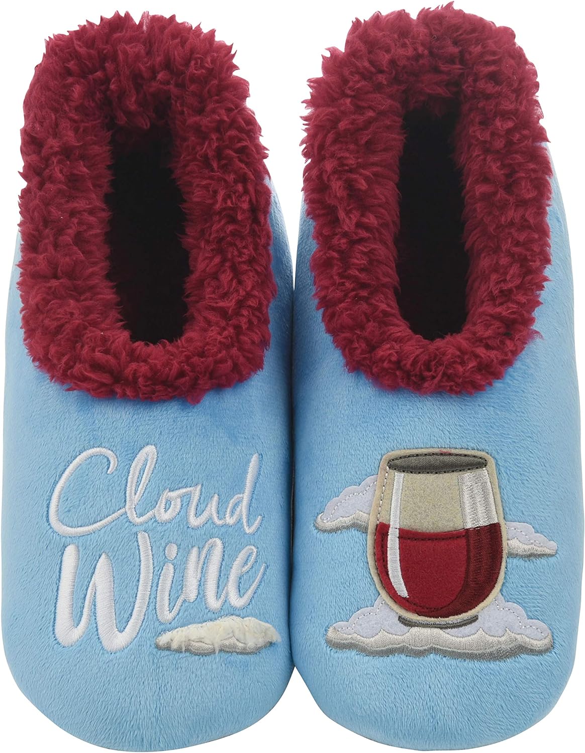 Snoozies Pairable Slipper Socks - Funny House Slippers for Women, Non-Slip Fuzzy Slipper Socks - Cloud Wine