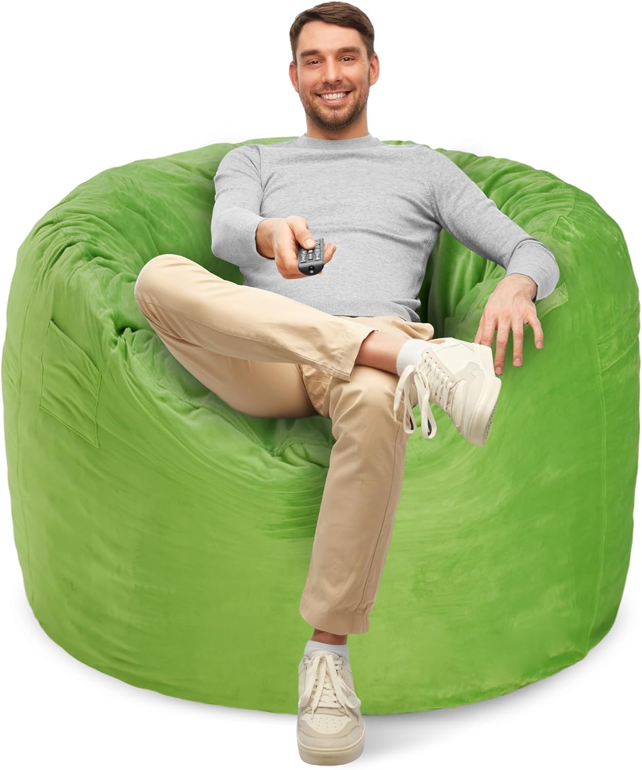 Homguava Bean Bag Chair 3' Bean Bags with Memory Foam Filled, Large Beanbag Chairs Soft Sofa with Dutch Velet Cover-36×36"×24"(Lime)