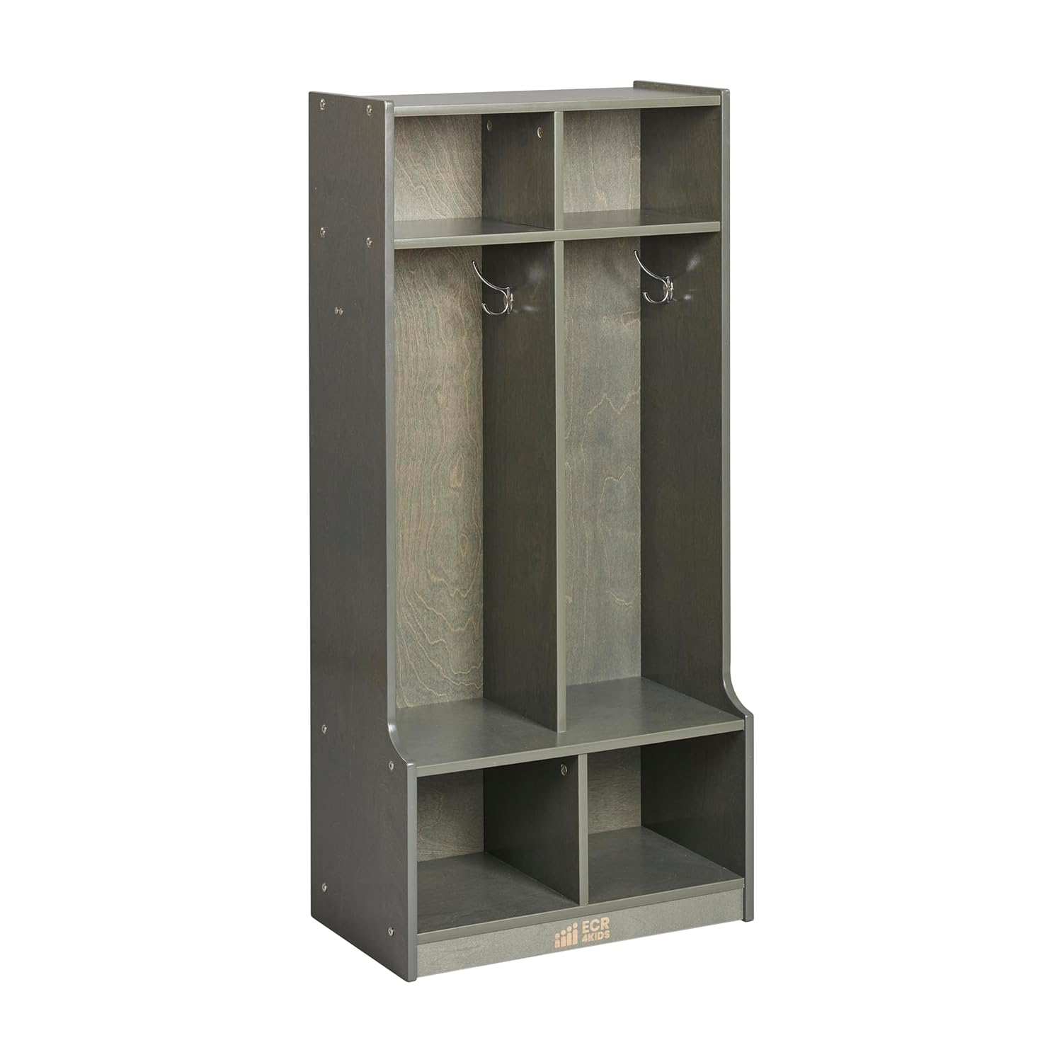 ECR4Kids 2-Section Coat Locker with Bench, Classroom Furniture, Grey Wash