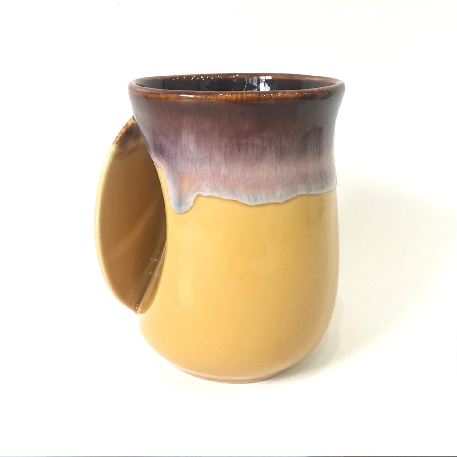 Selamica Porcelain 18oz Novelty Left-handed Handwarmer Mug, Coffee Mug, Tea Mug, gift for family friends and couple - Ochre