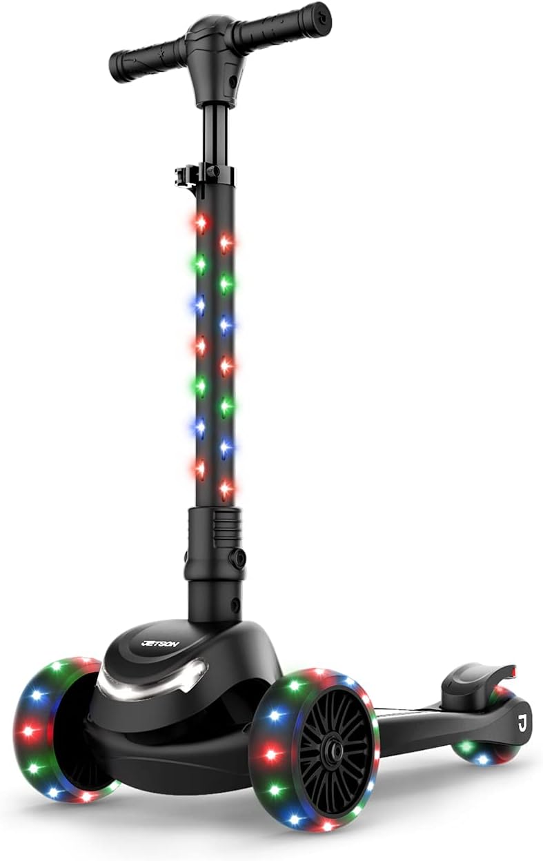 Jetson Jupiter Mini Kids 3-Wheel Light-Up Kick Scooter, Lights on Stem & Wheels, 8 Different Light Patterns, Adjustable Handlebar, Rear Brake, Easy-Folding Mechanism, Ages 3+