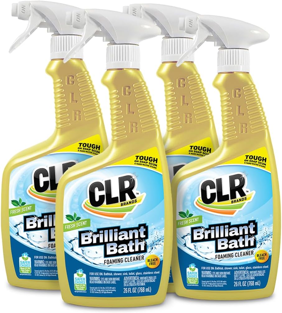 CLR Brilliant Bath Foaming Bathroom Cleaner Spray - Dissolves Calcium, Lime, and Soap Scum - Fresh Scent, 26 Ounce Bottle (Pack of 4)