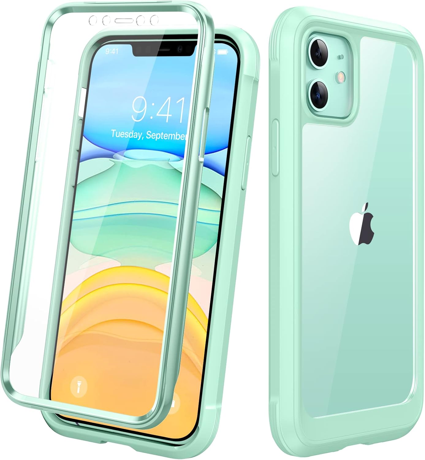 Diaclara Compatible with iPhone 11 Case, Full Body Rugged Case with Built-in Touch Sensitive Anti-Scratch Screen Protector, Soft TPU Bumper Case Clear Compatible with iPhone 11 6.1 (Pistachio Green)