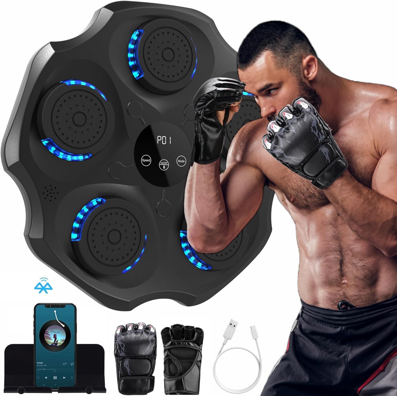 2024 New Music Boxing Machine with Boxing Gloves, Smart Bluetooth Boxing Machine Wall Mounted, Home Boxing Music Workout Equipment for Adults & Kids