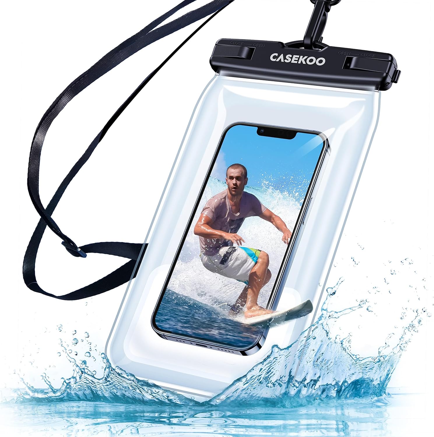 CASEKOO Floating Waterproof Phone Pouch [Easy to Carry and Durable] Water Proof Cell Phone Case for iPhone 15/14/13/12/11 Pro Max Samsung S23/S22 Ultra Up to 7'' Black(1 PC)