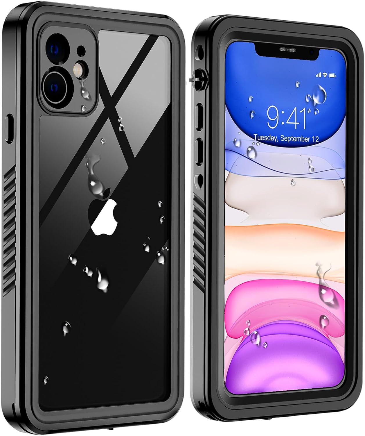 SUPFINE for iPhone 11 Waterproof Case,[Built-in Screen Protector][IP68 Underwater][15FT Military Dropproof] Full Body Rugged Heavy Duty Shockproof Waterproof Phone Case-Black/Clear