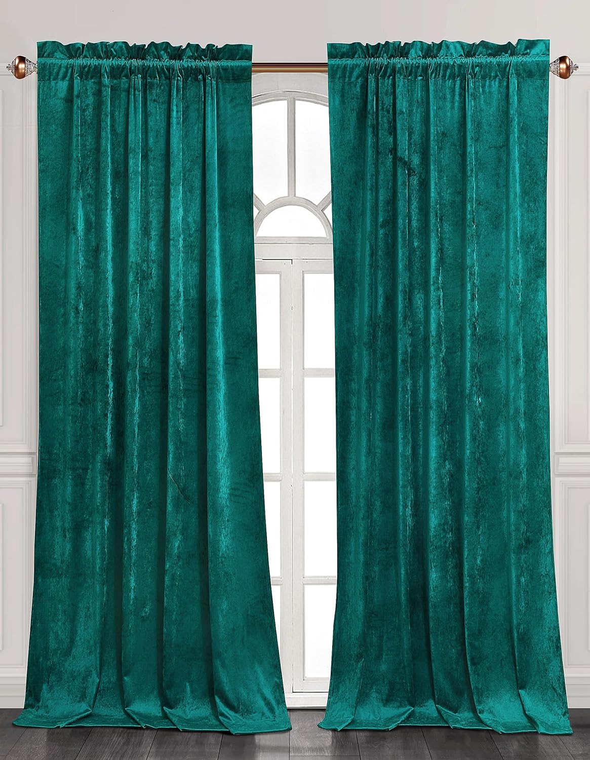 Chezmoi Collection Lux Emerald Green Crushed Velvet Curtains 2 Panel Set - 96 inches Long Room Darkening Luxury Distressed Velvet Rod Pocket Window Drapes for Living Room Bedroom 50" W x 96" L