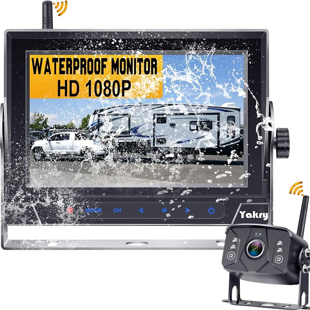 Yakry RV Backup Camera Wireless HD 1080P 7 Inch Waterproof Monitor Rear View Kit Trailers Trucks Forklifts Crane Harvester Boat Observation System Night Vision Adapter for Furrion Pre-Wired Y34