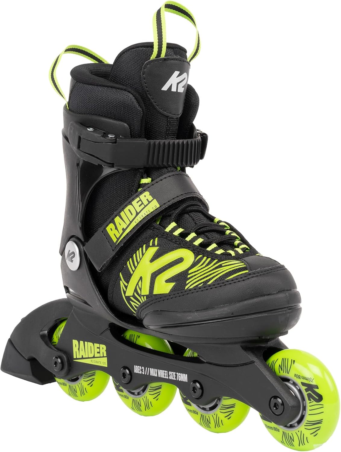 K2 Youth Raider Adjustable Inline Skates- Black_Lime / 1-5