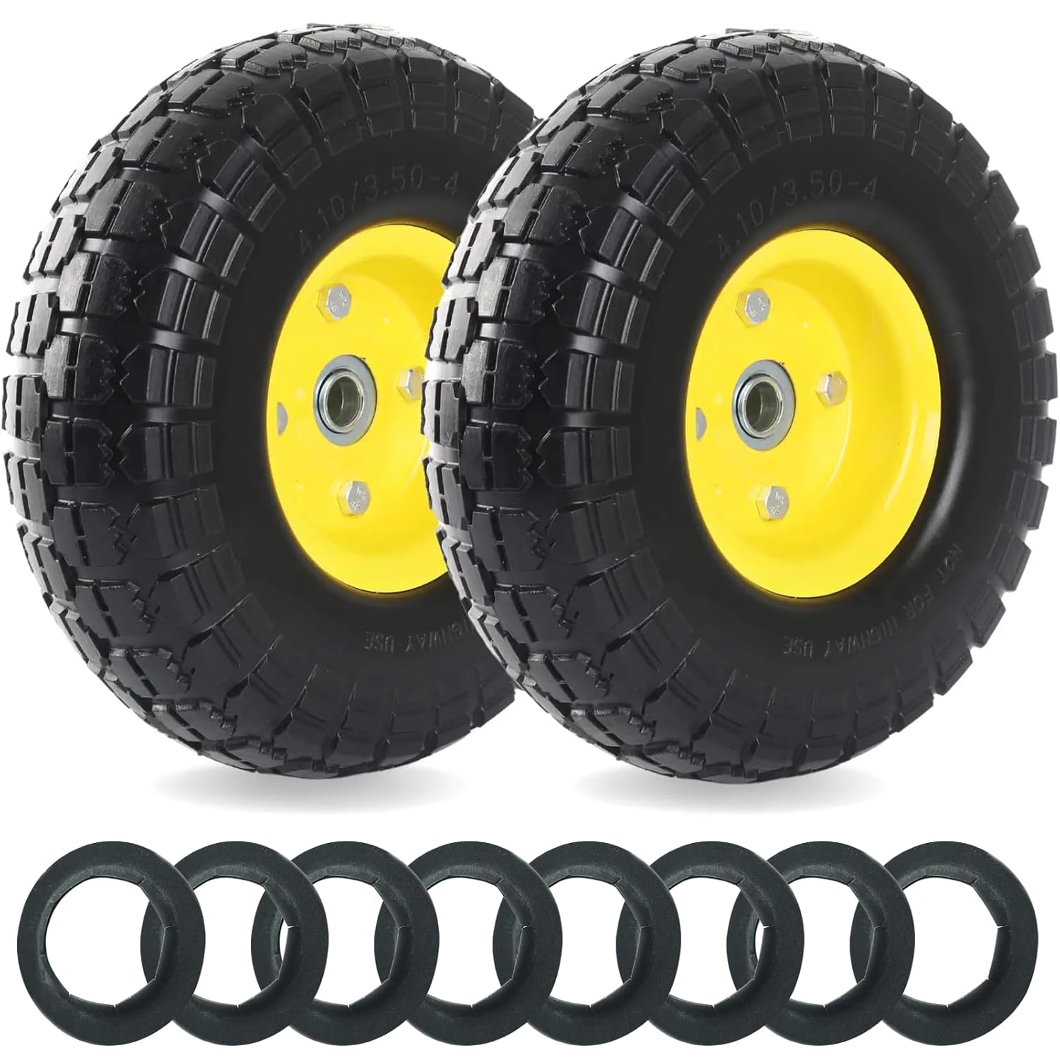 (2 Pack) 10 Solid Tire 4.10/3.50-4 Tires and Wheels, (8 Pack) 5/8 Push-On Pushnut