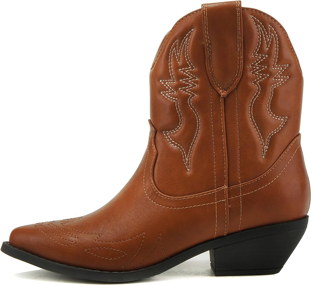 Soda RIGGING ~ Women Western Stitched Pointe Toe Low Heel Ankle Mid Shaft Boots