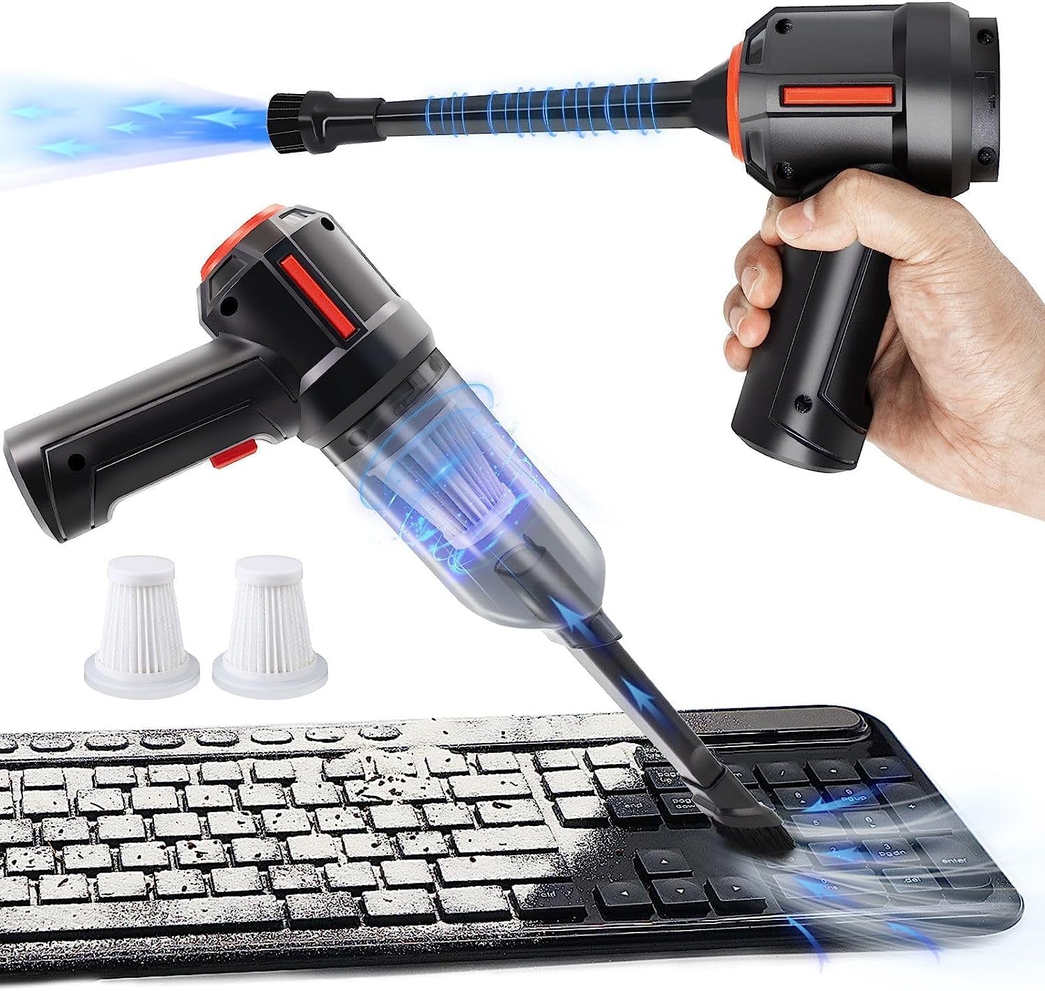 PeroBuno 3-in-1 Computer Vacuum Cleaner - Air Duster - for Keyboard Cleaning - Cordless Canned Air - Powerful 45000RPM - Energy-Efficient - Compressed Air