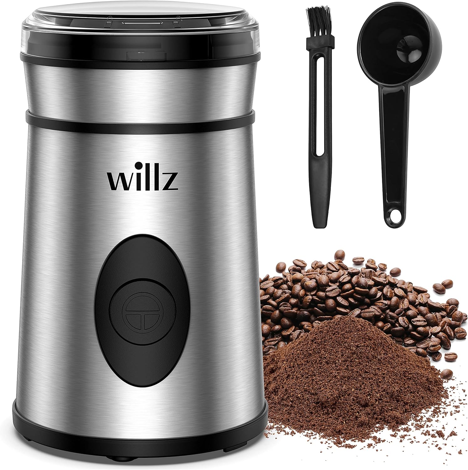 Willz Electric Coffee Grinder for Coffee Beans, Spices, & Herbs with Easy On/Off Button Control, 50g Grinding Capacity, Makes up to 6 cups, 200W, Stainless Steel