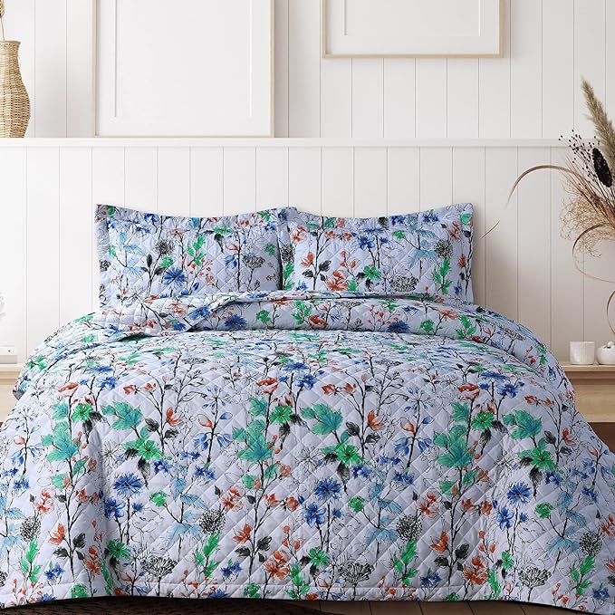 Chloe Floral Printed Ultra-Soft 2-Piece Oversized Quilt Set, Easy Care and Fade Resistant - Twin, Green