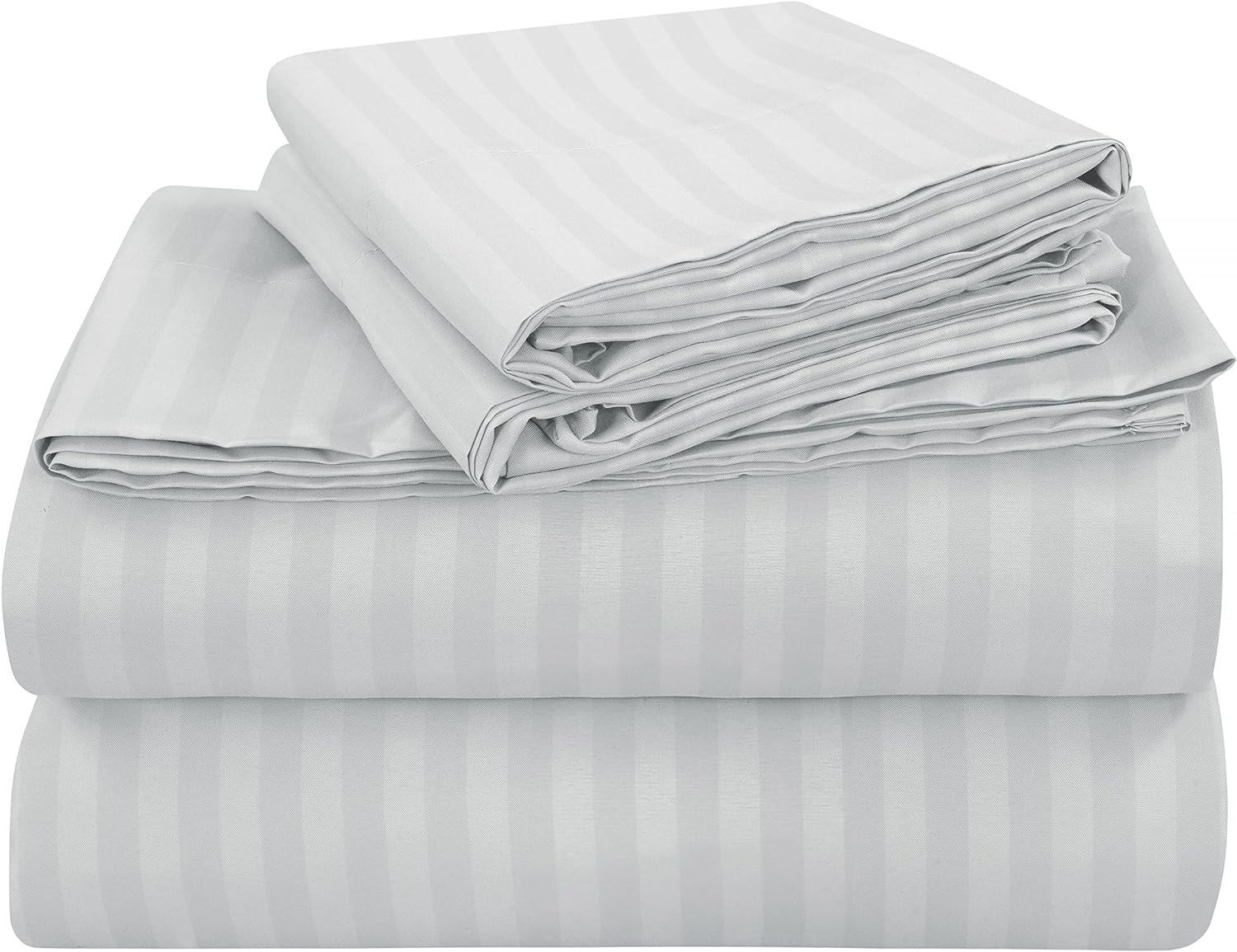 Royale Linens - 4 Piece Full Bed Sheet - Soft Brushed Microfiber 1800 Bedding Set - 1 Fitted Sheet, 1 Flat Sheet, 2 Pillow case - Wrinkle &Fade Resistant Luxury Full Size Sheet Set (Full,StripeSilver)