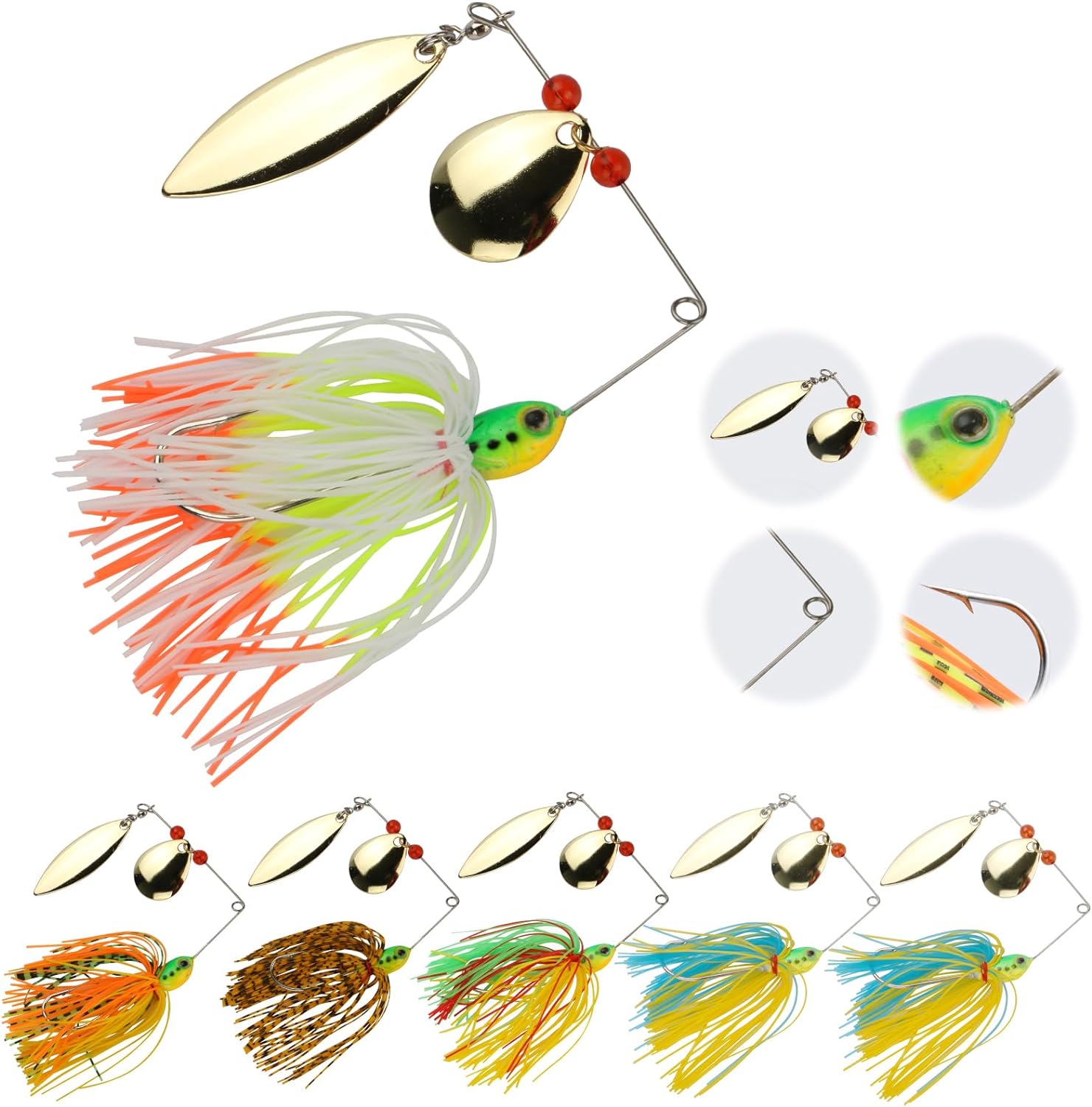 Goture Bass Fishing Lure Spinner Baits Kit, Hard Soft Buzzbait Lures Spinner Lures Fishing Lure Set, Topwater Fishing Lure Saltwater Freshwater for Bass, 3/8 oz, 1/2 oz, 4 Pack, 5 Pack, 8 Pack