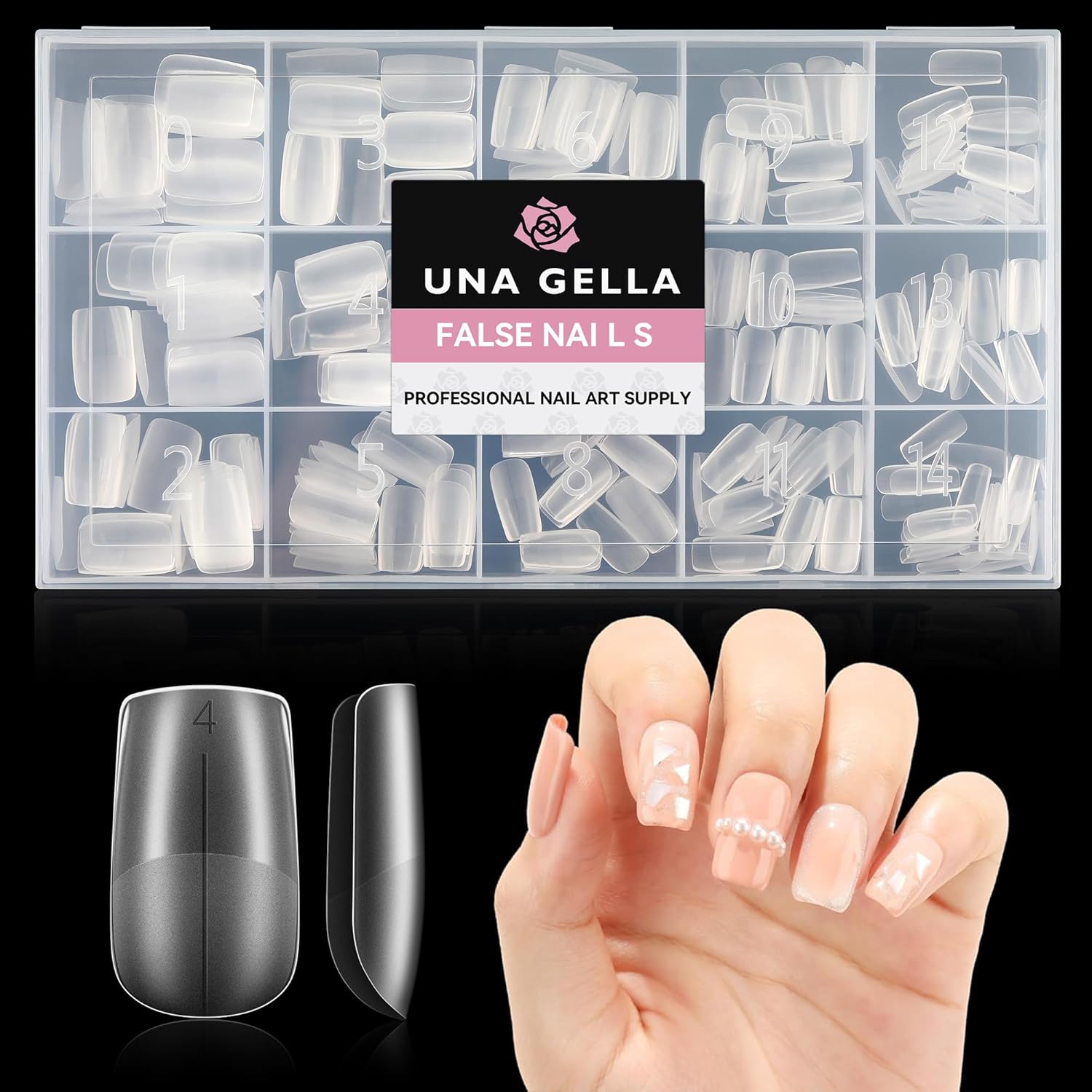 UNA GELLA Nail Tips Short Square False Nails Tips Matte 312Pcs 15Sizes Gel Nail Tips Full Nail Tips for Nail Extension Square Nails Tips Set Press On Nails No C Curve Nail Salon DIY