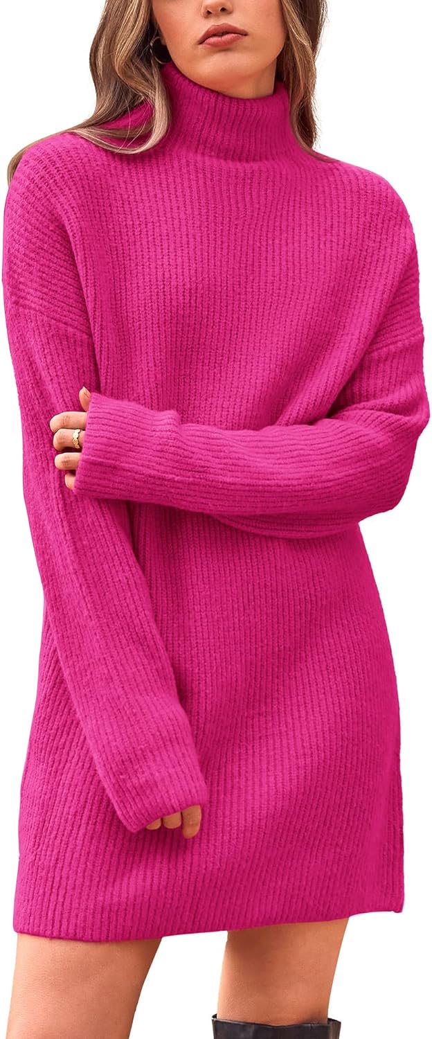 BTFBM Women' Long Sleeve Turtleneck Sweaters Soft Ribbed Knit Oversized 2024 Fall Winter Long Pullover Sweater Dress