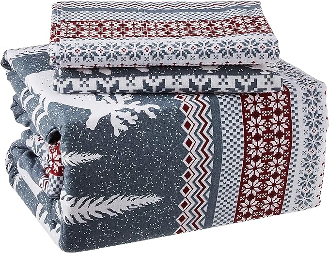 Tribeca Living WIRE170SHEETQU Winter Reindeer Flannel Deep Pocket Sheet Set, 3pieces, Queen