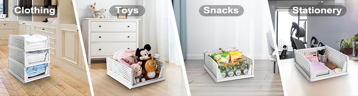 Homde Closet Organizer Stackable 3 Pack (16.73 x 13.11 x 7.36 inches) Clothes Organizer Foldable Plastic T-Shirt Storage Containers Large Capacity Collapsible Kid Toy Food Rack White for Wardrobe