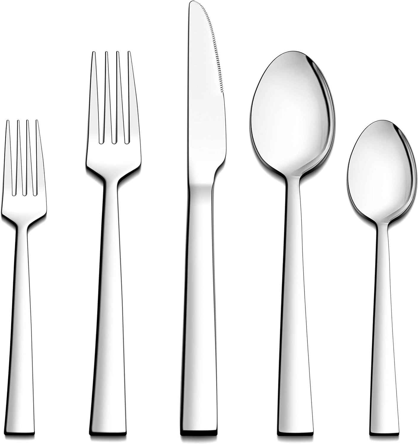 LIANYU 60-Piece Silverware Set, Stainless Steel Square Flatware Cutlery Set for 12, Eating Utensils Tableware, Mirror Finish, Dishwasher Safe