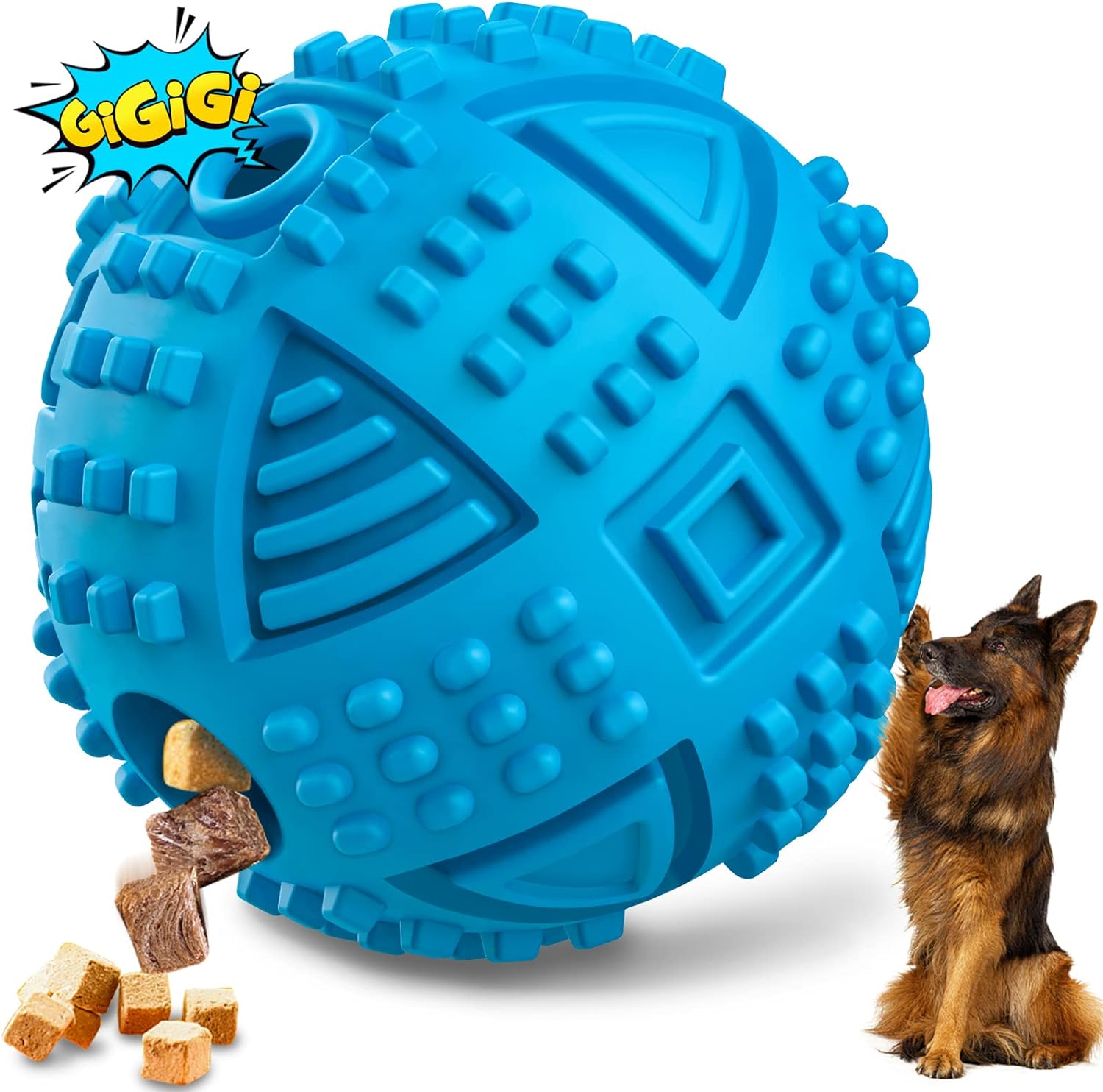 LEGEND SANDY Indestructible Squeaky Dog Chew Toys for Large Breeds, Treat Dispensing Puzzle Toys, Natural Rubber Balls