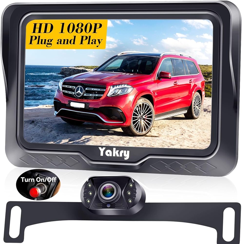 Yakry Backup Camera Plug and Play: Color Image Clear Night Vision Hitch Rear View Camera DIY Parking Lines HD 1080P 4.3'' Monitor Reverse Camera Waterproof LED On/Off for Car Truck SUV Tractor Y11