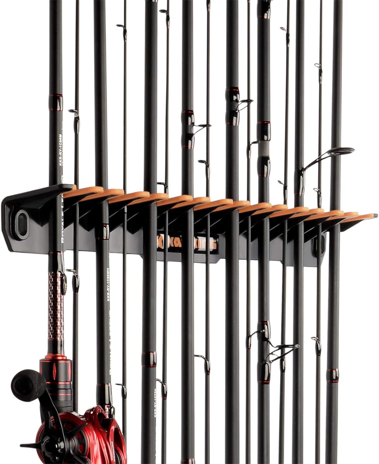 KastKing Patented V15 Vertical Fishing Rod Holder  Wall Mounted Fishing Rod Rack, Store 15 Rods or Fishing Rod Combos in 17.25 Inches, Great Fishing Pole Holder and Rack