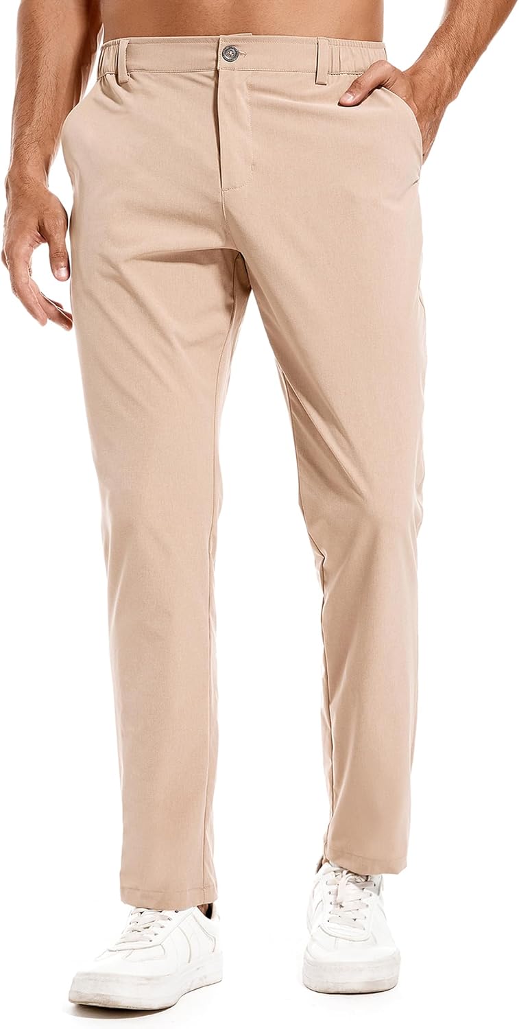 Boyzn Men' Golf Pants with 5 Pockets Lightweight Stretch Quick Dry Casual Travel Work Dress Pants Khaki-36