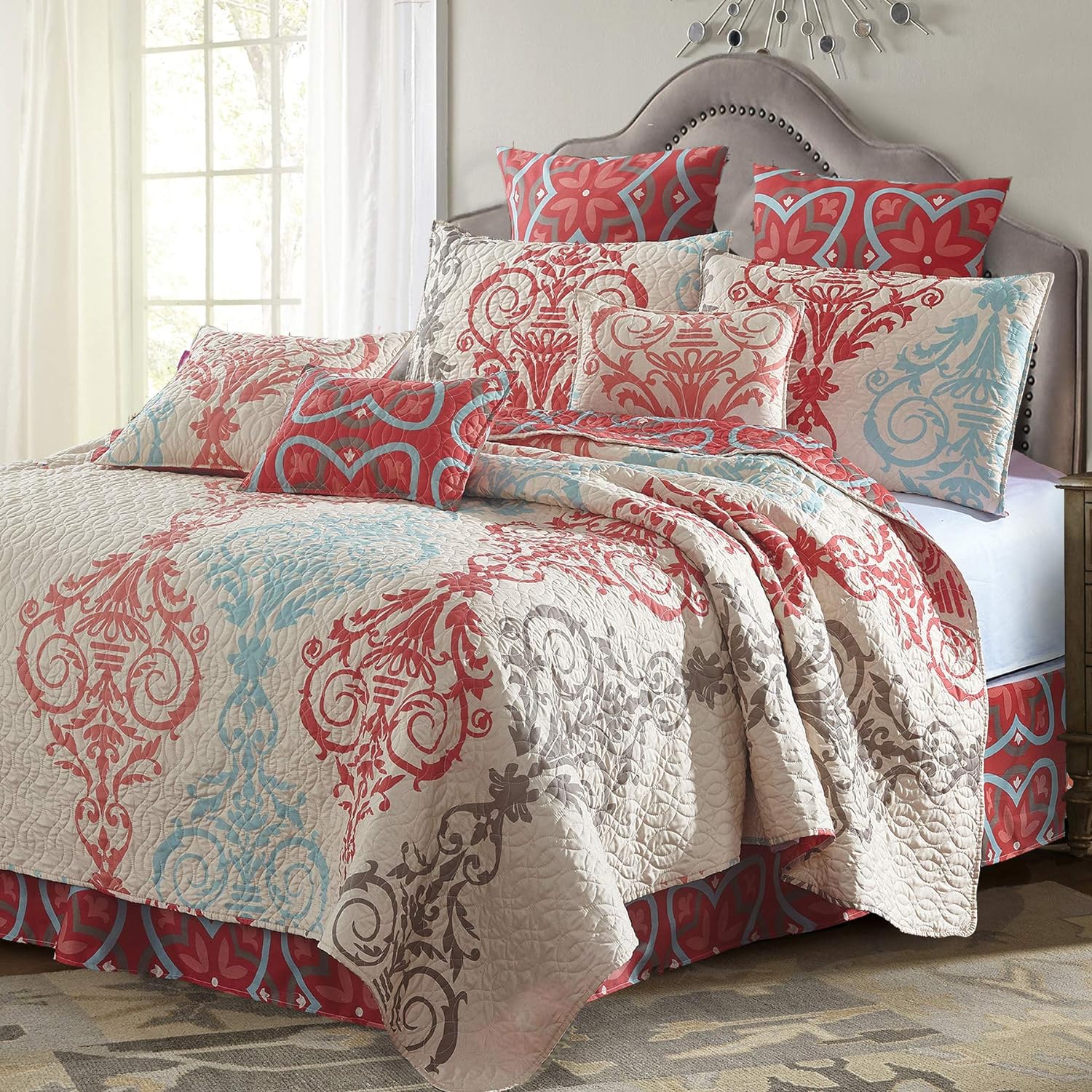 Virah Bella Quilt Bedding Set in King Portofino Printed Lightweight Reversible Quilt with 2 Matching Pillow Shams - Cozy & Beautiful Contemporary-Themed Bedding