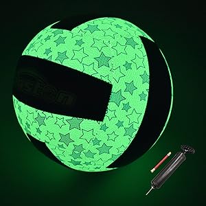 Senston Glow in The Dark Volleyball Size 5, Glowing Leather Volleyball -Gift for Kids, Men, Women Indoor Outdoor Night Volleyball with Pump