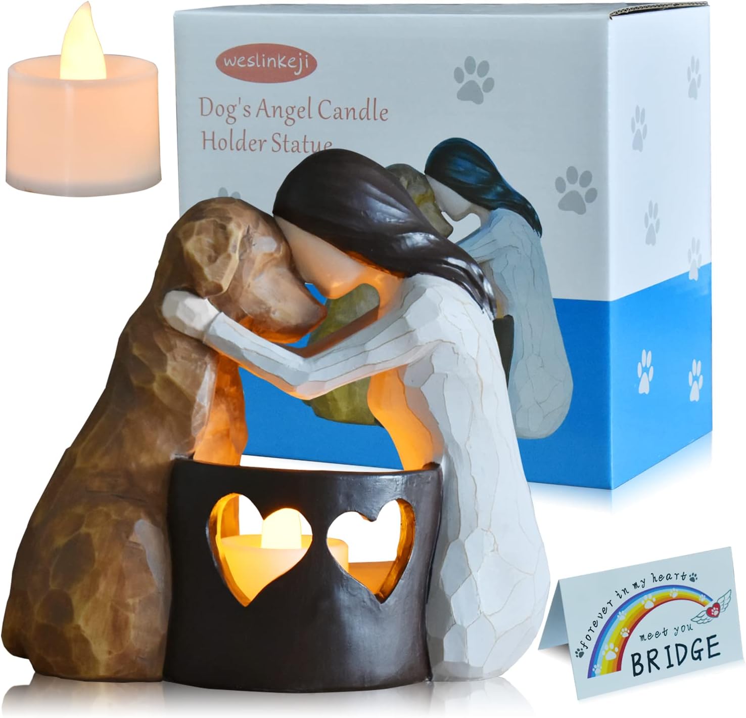 Dog Memorial GiftsPet Loss GiftsHand-Sculpted Dogs Passing Away Sympathy GiftRemembrance Gift Dog Lovers Candle Holder Statue with LED Candle