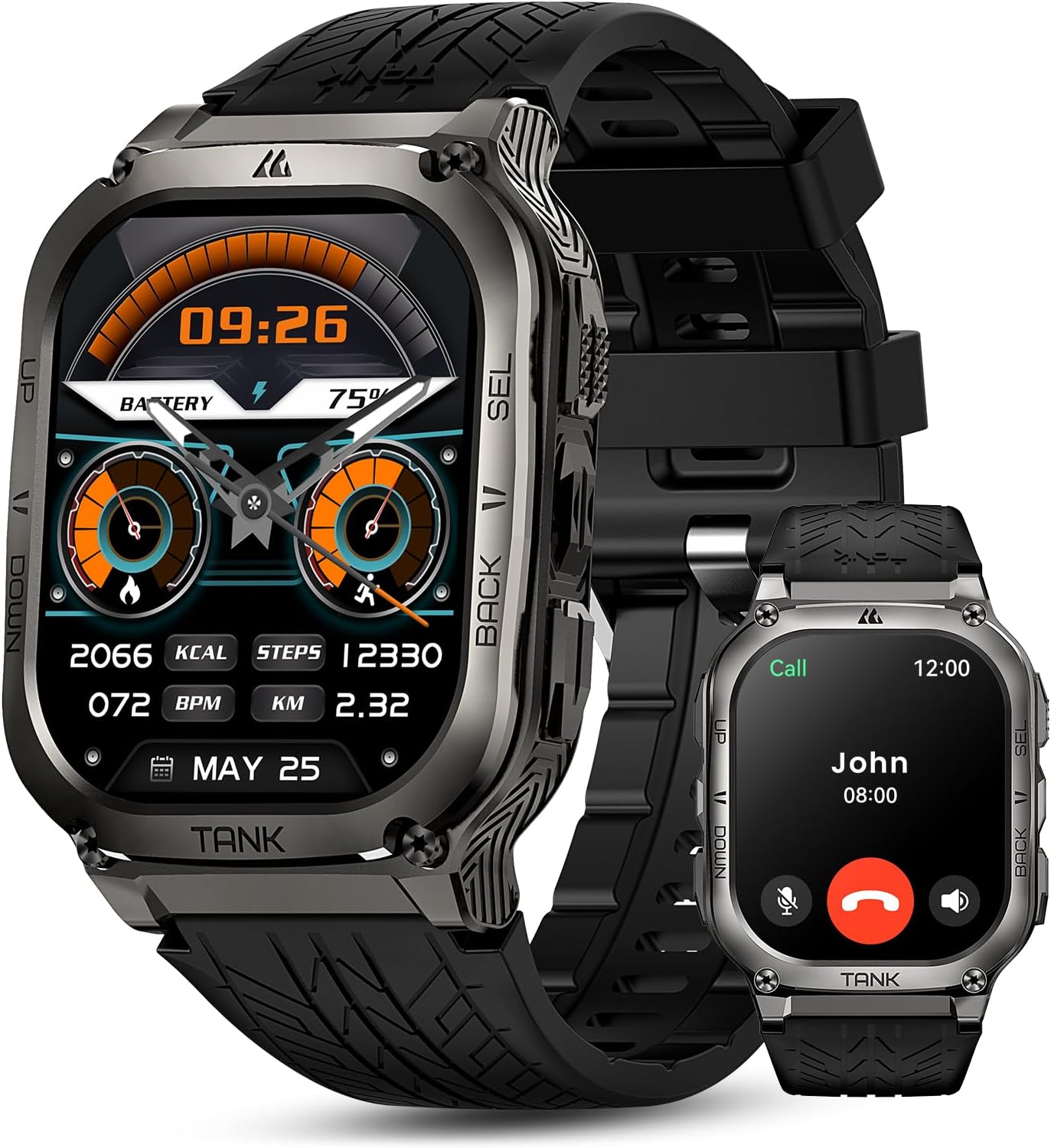 AMAZTIM Smart Watch, 60 Days Extra-Long Battery, 5ATM Waterproof Swimming Diving, Full Metal Military Grade, Answer/Make Call, 2