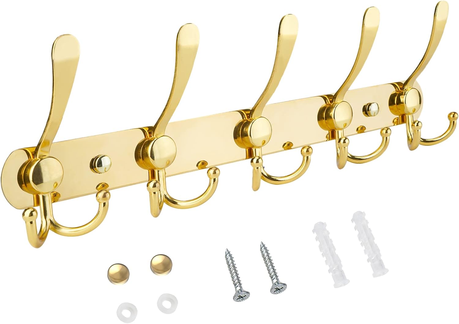 TICONN Wall Mounted Coat Rack, Five Heavy Duty Tri Hooks All Metal Construction for Jacket Coat Hat in Mudroom Entryway (Gold, 1-Pack)