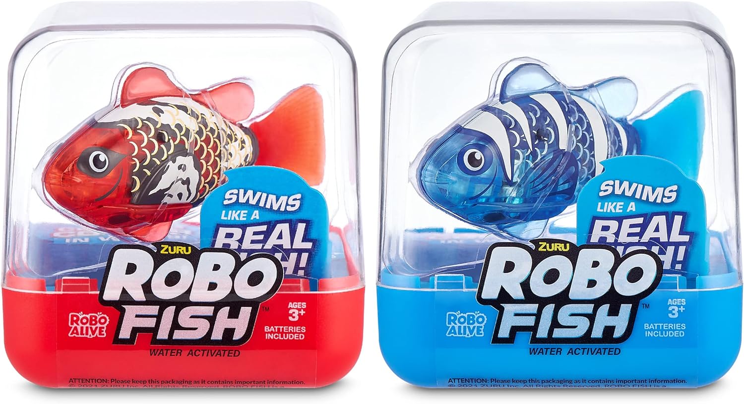 Robo Alive Robo Fish Series 2 (Red   Blue 2 Pack) by ZURU Robotic Swimming Fish Water Activated, Changes Color, Comes with Batteries, Amazon Exclusive - Red   Blue (2 Pack),Multi,7165G