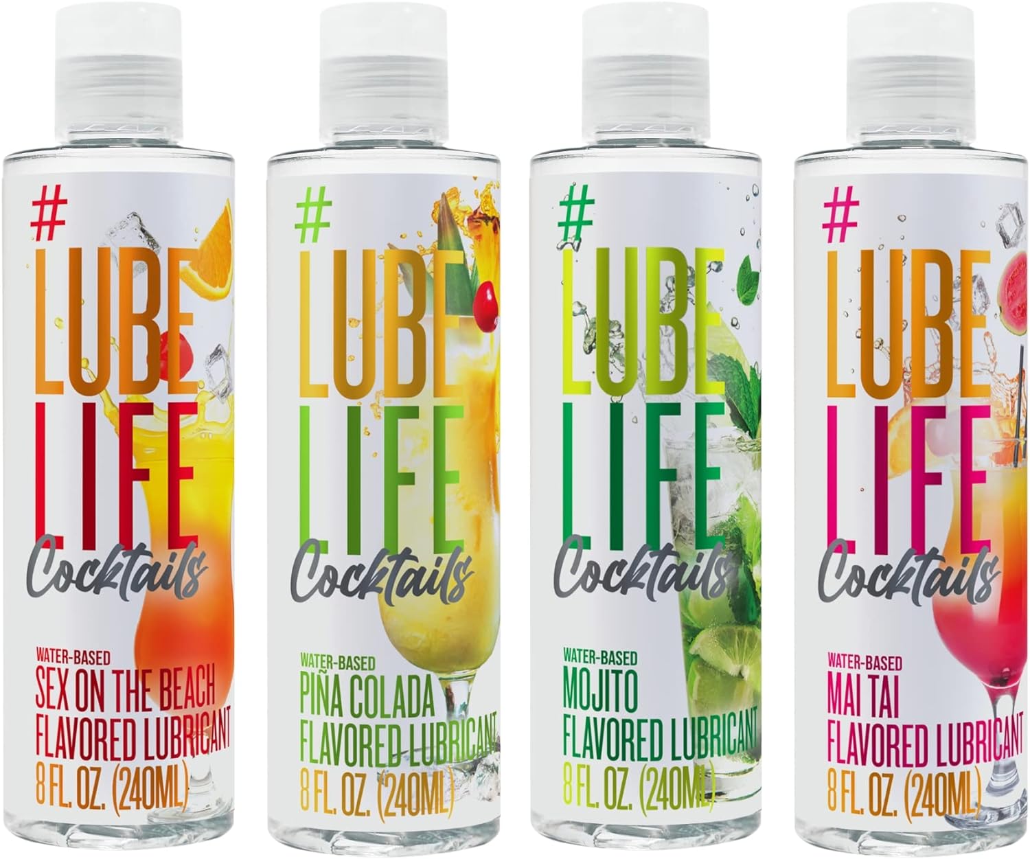 Lube Life Water-Based Four Drinks Minimum Flavored Lubricants, Personal Lube for Men, Women and Couples, Made Without Added Sugar, 8 Fl Oz