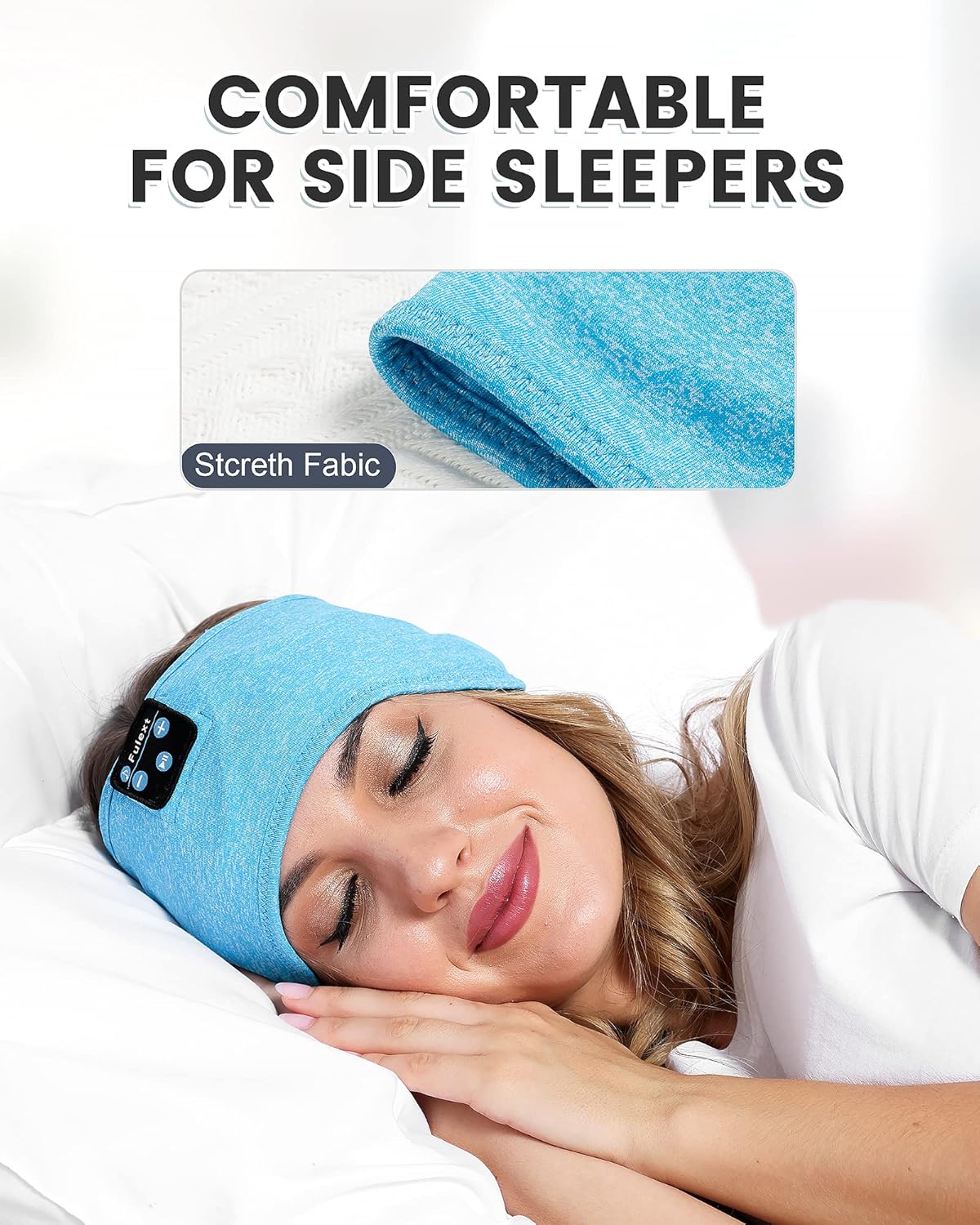 Sleep Headphones Bluetooth Headband, Perytong Upgrage Soft Sleeping Wireless Music Sport Headbands, Long Time Play Sleeping Headsets with Built in Speakers