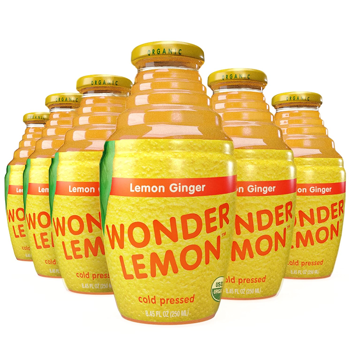 Wonder Lemon Organic Lemon Ginger Cold Pressed Juice, 8.45oz (6 Pack)