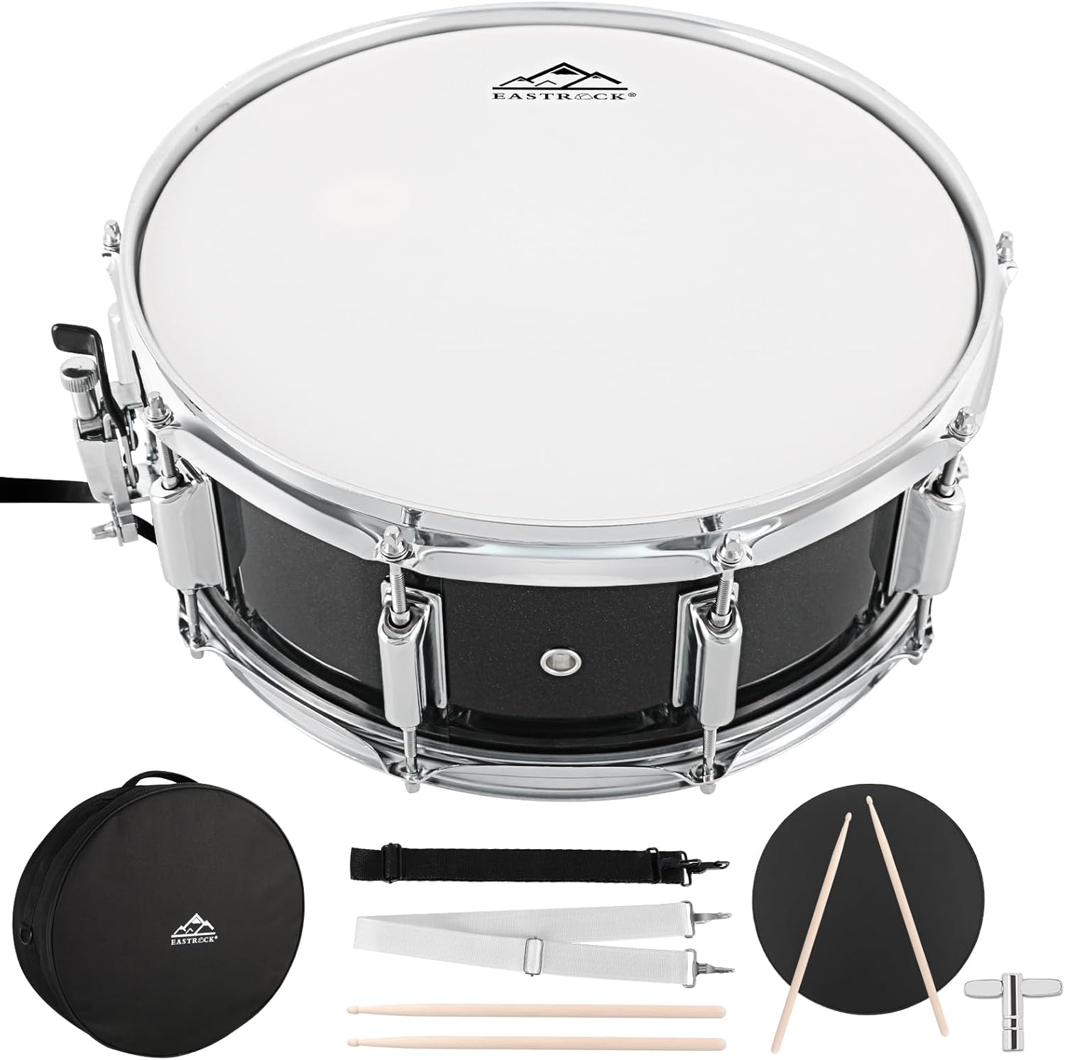 EASTROCK Snare Drum 14X5.5 Inches for Student Beginners with Gig Bag, Drumsticks, Drum Keys, Coated Material Drum Head, Black